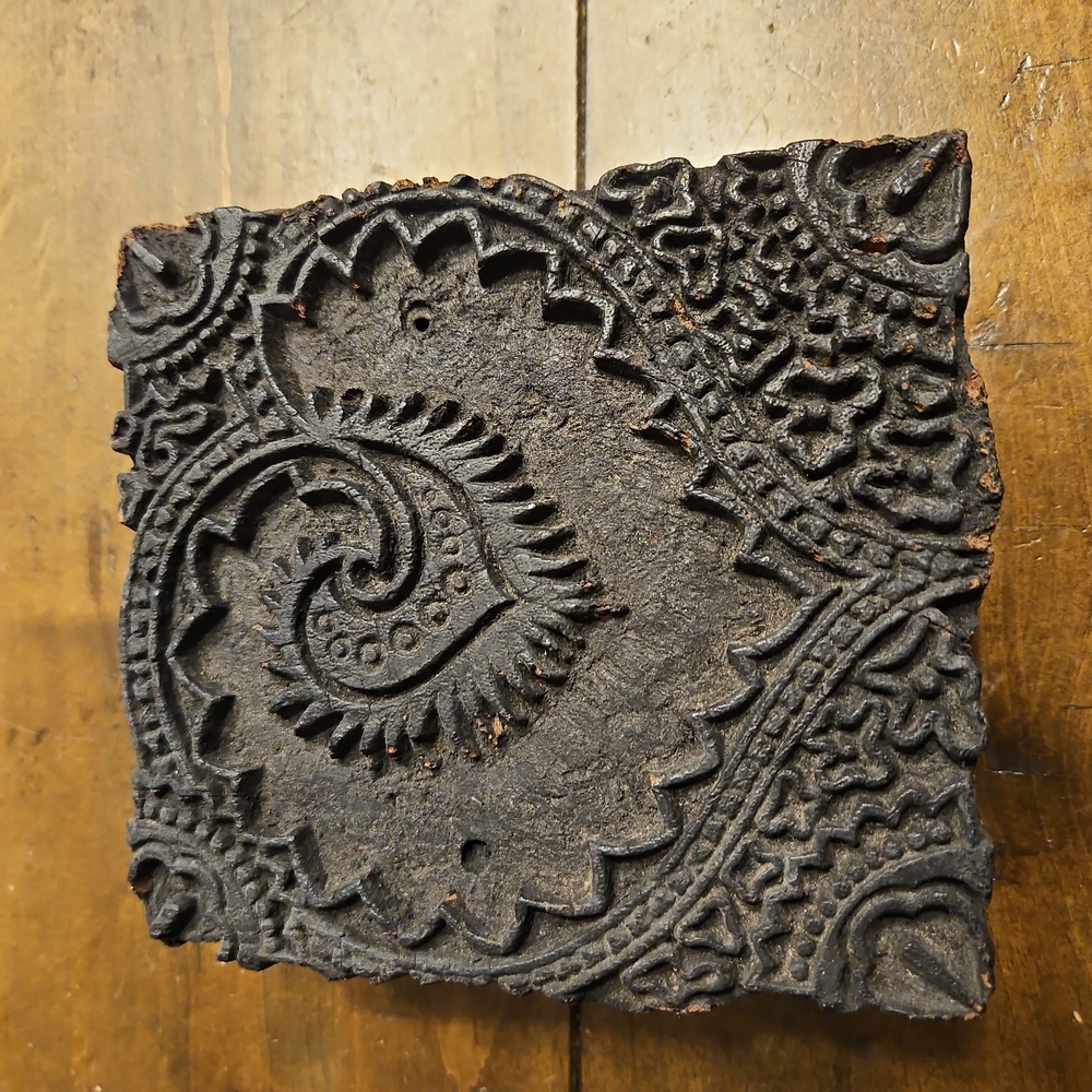 Hand Carved Heart and Paisley Pattern Block